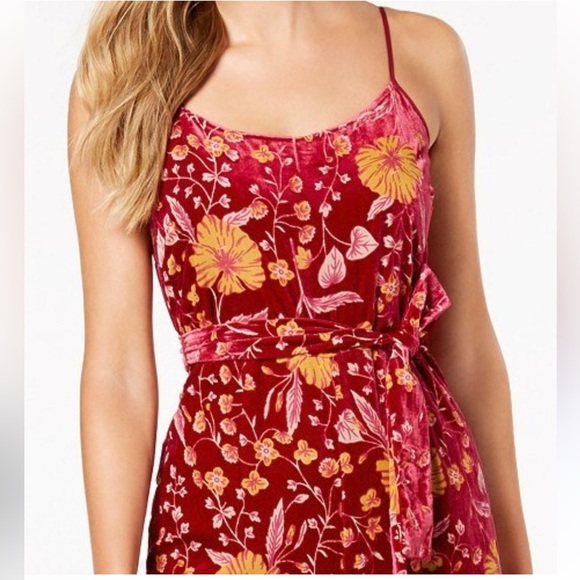 NWOT Nanette Lepore Dark Red/Yellow Burnout Floral Midi Pant Jumpsuit Vintage - Picture 14 of 15